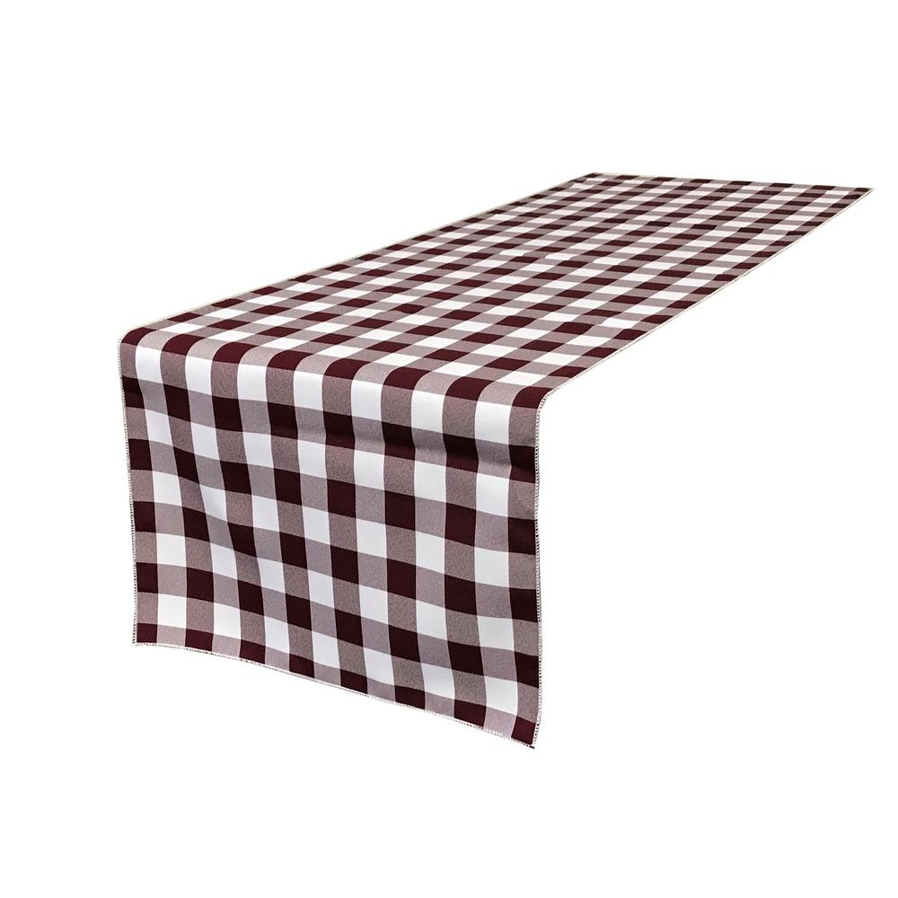 (4 / Pack ) 14 in. x 100 in. White and Burgundy Polyester Gingham Checkered Table Runner