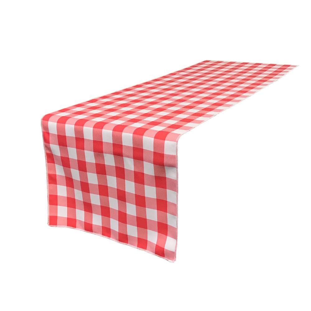 (4 / Pack ) 14 in. x 100 in. White and Coral Polyester Gingham Checkered Table Runner