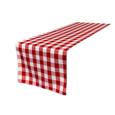 (4 / Pack ) 14 in. x 100 in. White and Red Polyester Gingham Checkered Table Runner