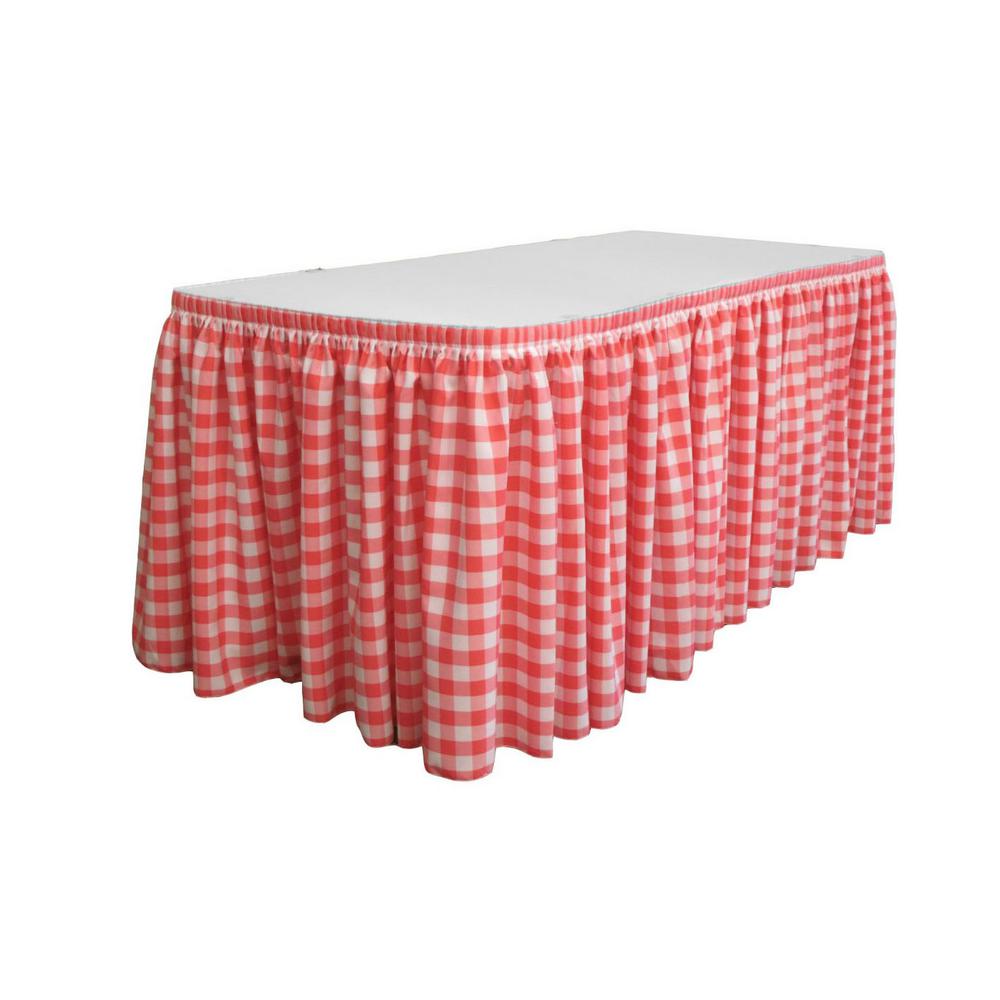 14 Ft. x 29 in. White and Coral Accordion Pleat Checkered Polyester Table Skirt
