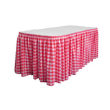 14 Ft. x 29 in. White and Fuchsia Accordion Pleat Checkered Polyester Table Skirt
