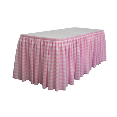 14 Ft. x 29 in. White and Pink Accordion Pleat Checkered Polyester Table Skirt