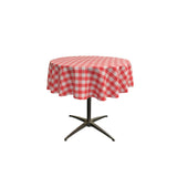 51" White Coral Checkered Polyester Round Tablecloth