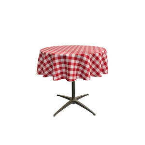 51" White Red Checkered Polyester Round Tablecloth