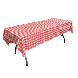 White Coral Gingham Checkered Polyester Rectangular Tablecloth 90" x 156"