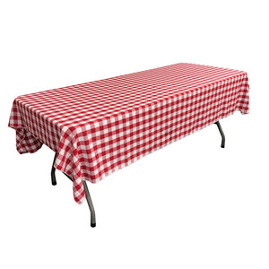 White Red Gingham Checkered Polyester Rectangular Tablecloth 90" x 132"
