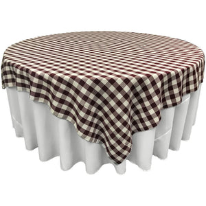 White Burgundy Checkered Square Overlay Tablecloth Polyester 60" x 60"
