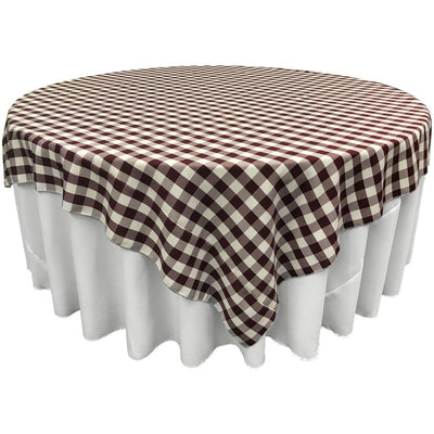 White Burgundy Checkered Square Overlay Tablecloth Polyester 85