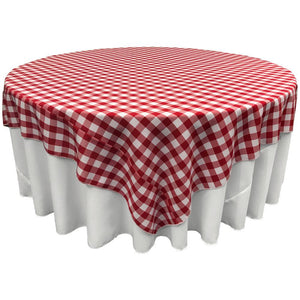 White Red Checkered Square Overlay Tablecloth Polyester 85" x 85"