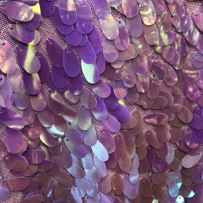 Lavender Iridescent Big Teardrop Transparent Sequins Mesh Fabric