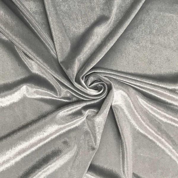 Silver Stretch Velvet Fabric / 60 Yards Roll