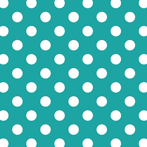 1" One Inch White Dots on Turquoise Poly Cotton Fabric