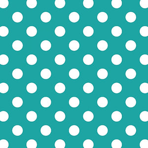1" One Inch White Dots on Turquoise Poly Cotton Fabric