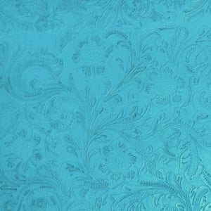 Caribbean Blue Western Floral Pu Leather Vinyl Fabric