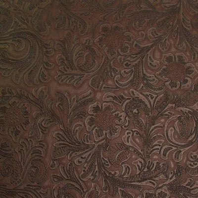 Brown Western Floral Pu Leather Vinyl Fabric / 50 Yards Roll