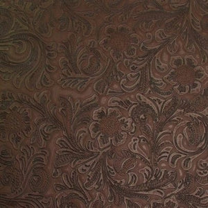 Brown Western Floral Pu Leather Vinyl Fabric