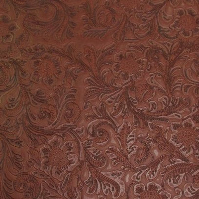 Copper Western Floral Pu Leather Vinyl Fabric