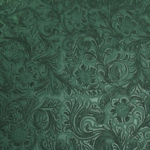 Teal Western Floral Pu Leather Vinyl Fabric