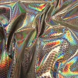 Steel Nuevo Viper Cobra Snake Holographic Embossed Iridescent Vinyl Fabric