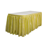 14 Ft. x 29 in. White and Light Yellow Accordion Pleat Checkered Polyester Table Skirt