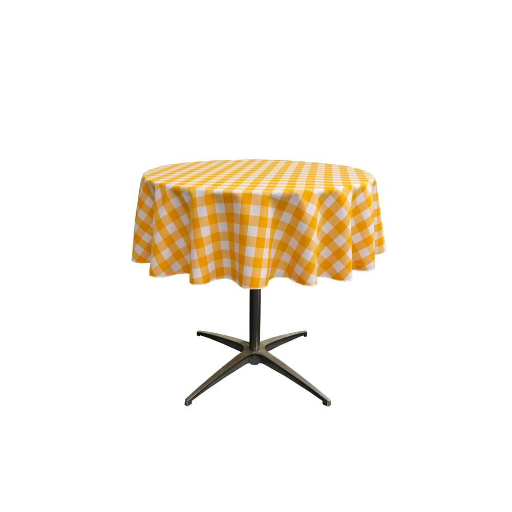 51" White Dark Yellow Checkered Polyester Round Tablecloth