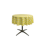 51" White Light Yellow Checkered Polyester Round Tablecloth